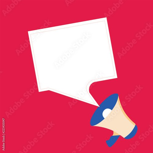 Flat design business Vector Illustration concept Empty copy space modern abstract background Geometric element. Megaphone and Blank Bordered Square Speech Bubble Public Announcement