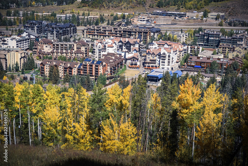 Buildings in Vail, Colorado during autumn. 