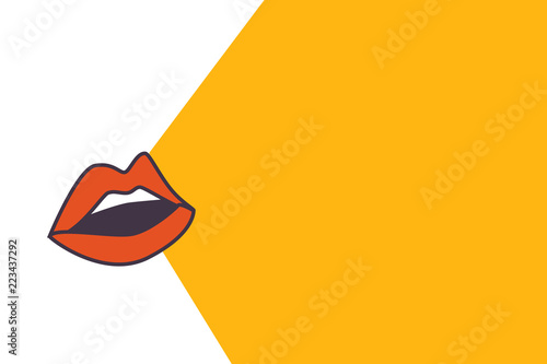 Flat design Vector Illustration Empty esp template copy text for Ad, promotion, poster, flyer, web banner, article. Sensually Parted Red Lips showing Teeth Open Mouth wearing Lipstick