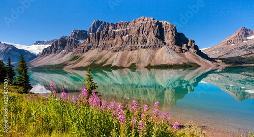 Waputik Range odzwierciedlając na Bow Lake, Park Narodowy Banff, Alberta Kanada