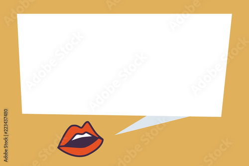 Flat design business Vector Illustration concept copy text for esp Web banners promotional material mock up template. Parted Red Lips Talking Speaking Blank Speech Bubble relay information