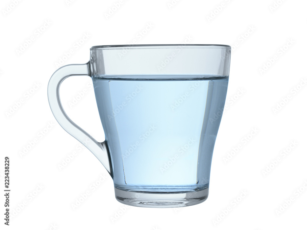 glass mug with transparent clear water isolated on a white background glass mug with transparent clear water isolated on a white background