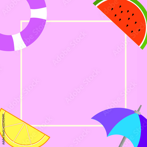Flat design business Vector Illustration concept copy text for esp Web banners promotional material mock up template. Things related to Summertime Beach items on four corners with center space