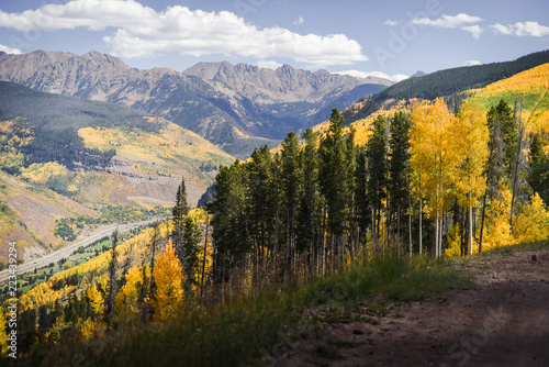 Landscape view of the Gore Range in the Rocky Mountains during autumn. 