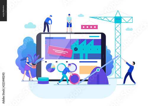 Business series, color 2-company, teamwork, collaboration -modern flat vector illustration concept of people making web page design Business workflow management. Creative landing page design template
