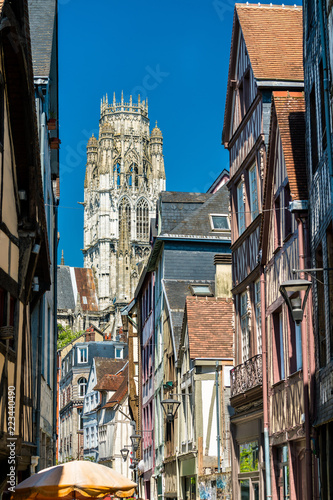 View of the Abbey of Saint-Ouen from a street in the old town of Rouen, France photo