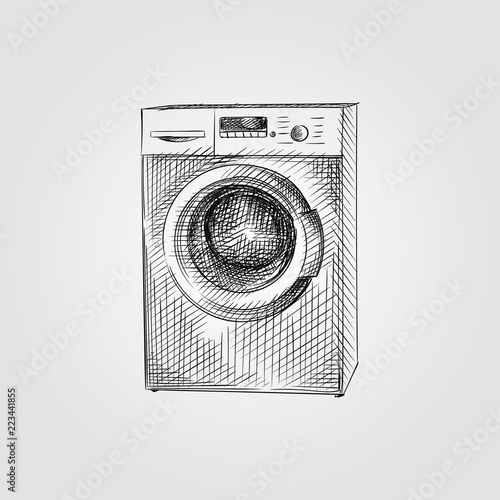 Hand Drawn Washer Sketch Symbol isolated on white background. Vector Appliances In Trendy Style