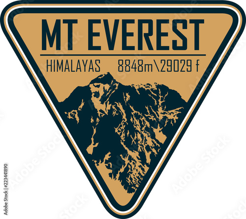 Vector Everest mountain logo. Emblem with highest peack in world. Mountaineering label illustration.