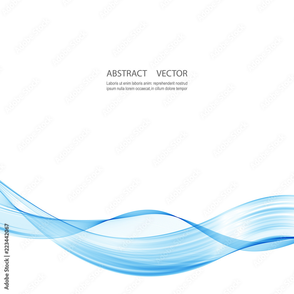Abstract smooth color wave vector. Curve flow blue motion illustration. Smoke design.