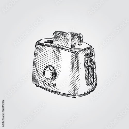 Hand Drawn Toaster Sketch Symbol isolated on white background. Vector Appliances In Trendy Style