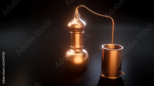 Photos Copper alembic distiller 3d illustration