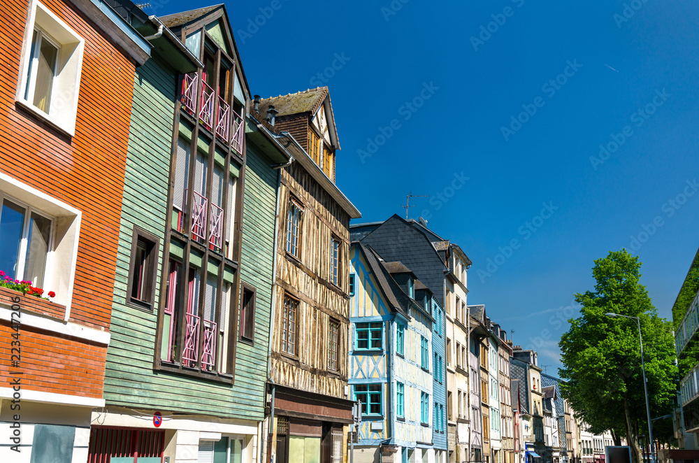 Traditional half-timbered houses in the old town of Rouen, France