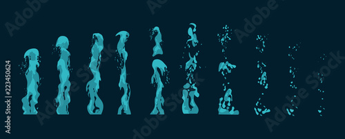Fotografie, Obraz Vector illustration set of water geysers, fountains and spray eruption stages for animation or game