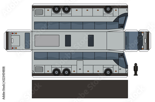 The simple vector paper model of a silver long touristic bus