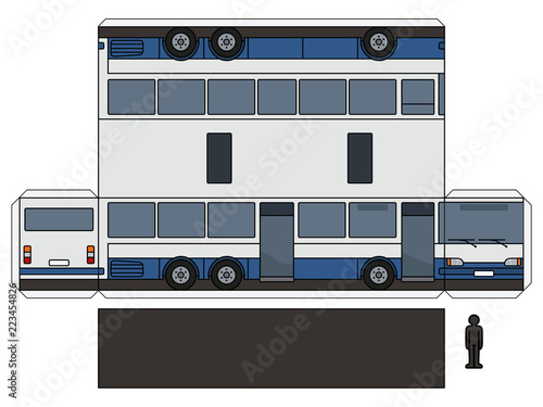 The simple vector paper model of a blue and white long bus