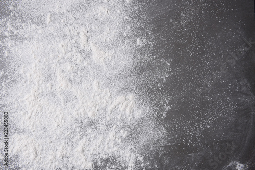 Valokuva Baking flour spread out on a metal cookie sheet
