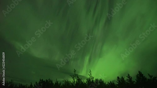 Realistic real time (4X speed) aurora borealis (northern lights) in Whitehorse, Canada, at 02:27 on September 11, 2018 with 20mm wide-angle lenz photo