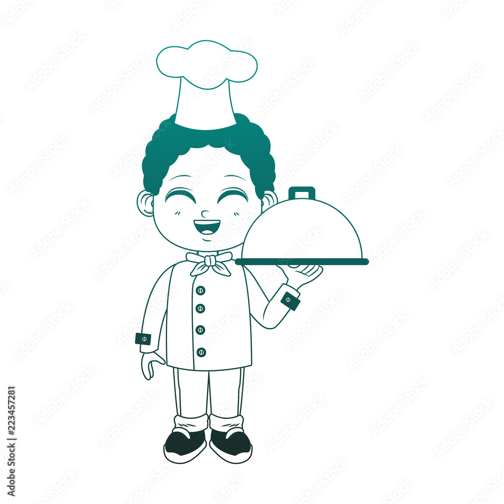 Chef kid cartoon blue lines Chef kid cartoon blue lines