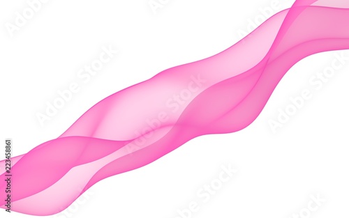 Fototapeta Naklejka Na Ścianę i Meble -  Abstract pink wave. Bright pink ribbon on white background. Pink scarf. Abstract smoke. Raster air background. Vertical image orientation. 3D illustration