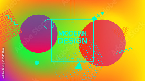 Memphis Minimal Cover Horizontal Vector Template. Neon Gradient Overlay, Small Space Particles Background. Geometric Memphis Design Elements, Horizontal Music Poster. Vintage Elemets Business Design.