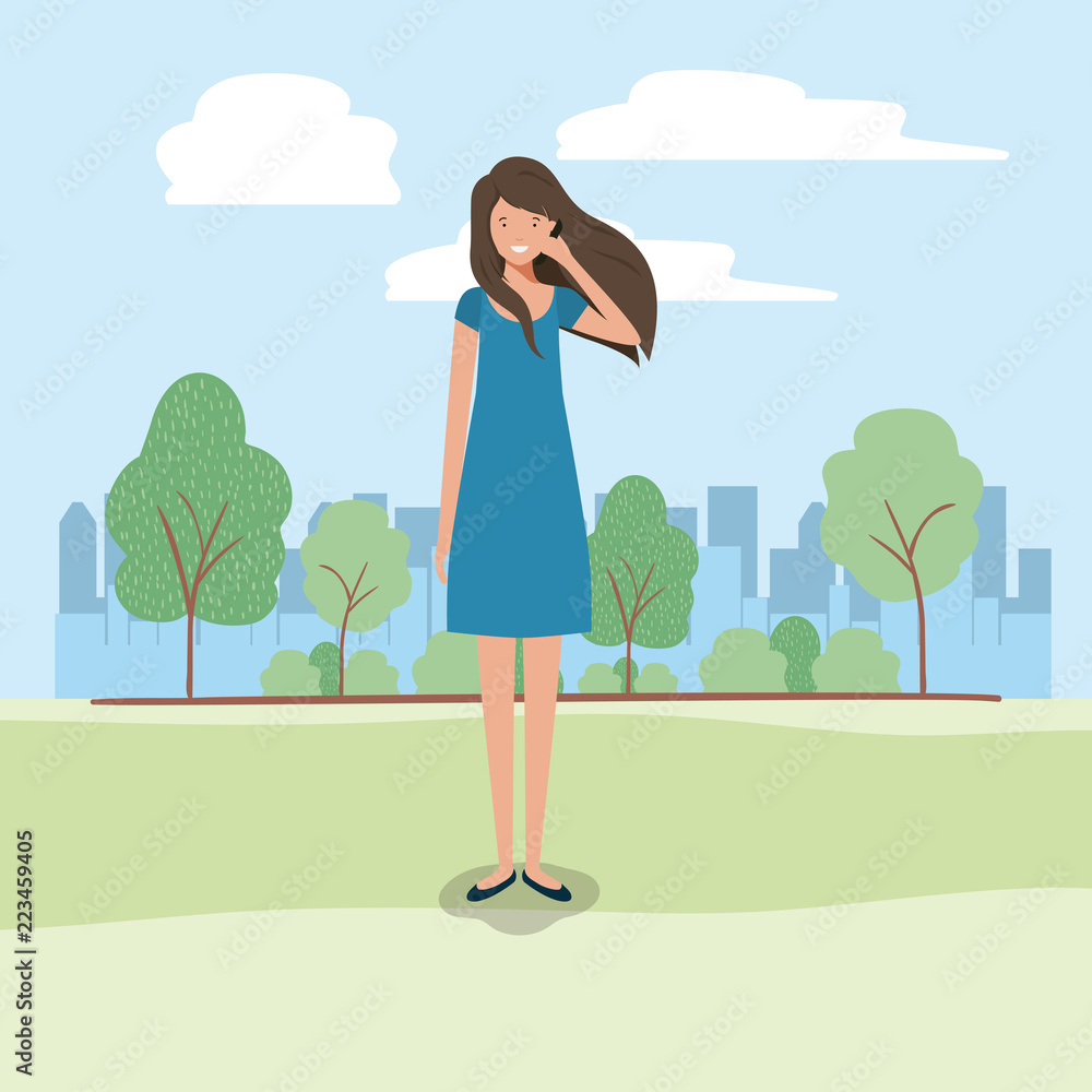 young business woman with smartphone on the park