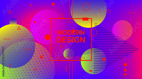 Memphis Minimal Cover Horizontal Vector Template. Neon Gradient Overlay, Small Space Particles Background. Geometric Memphis Design Elements, Horizontal Music Poster. Vintage Elemets Business Design.