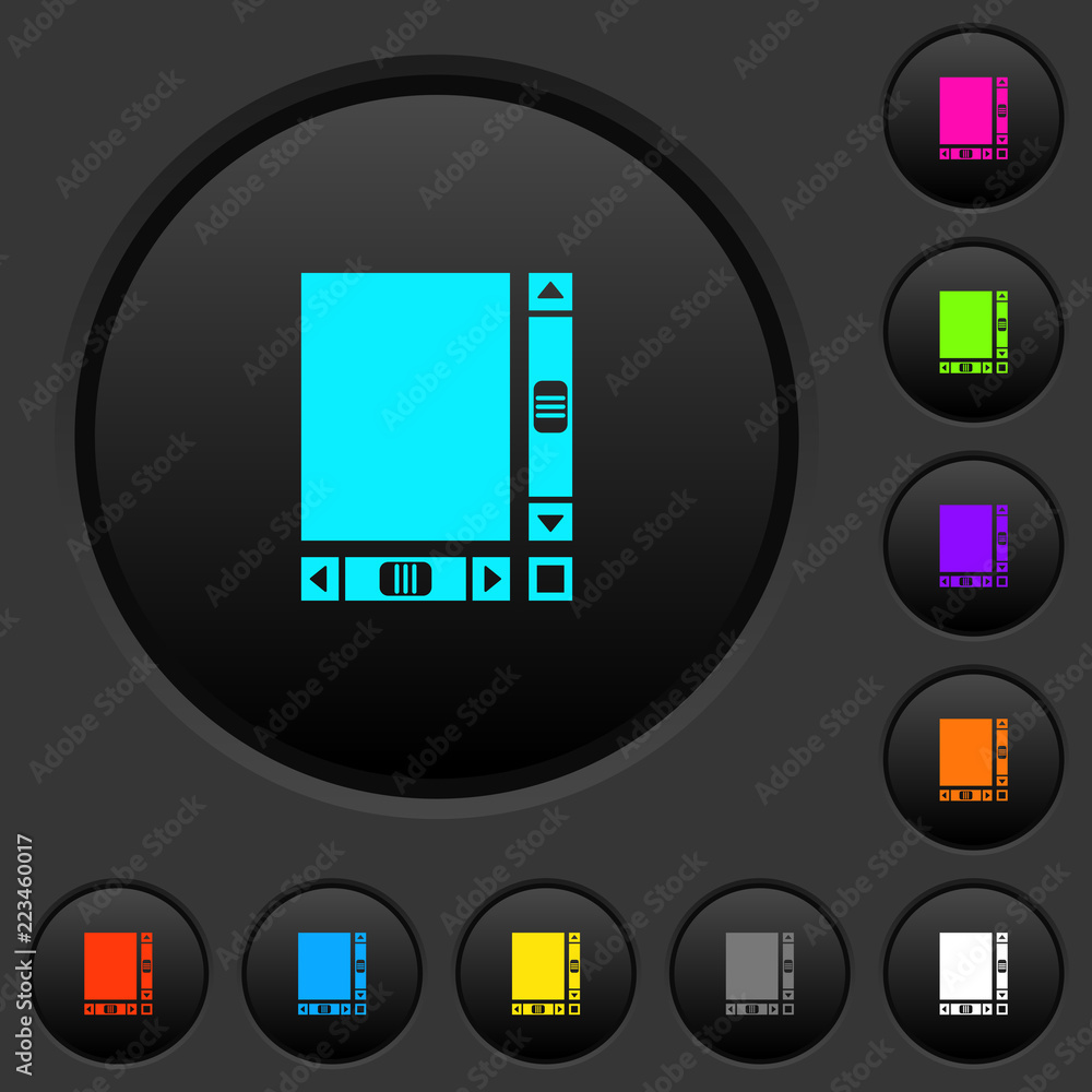 Blank document with scroll bars dark push buttons with color icons Blank document with scroll bars dark push buttons with color icons