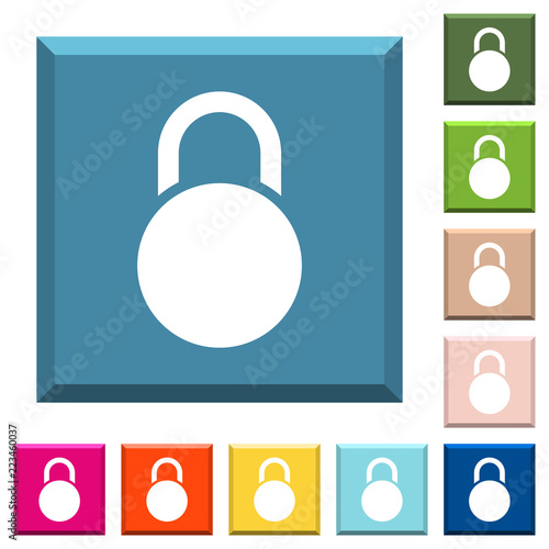 Locked round padlock white icons on edged square buttons