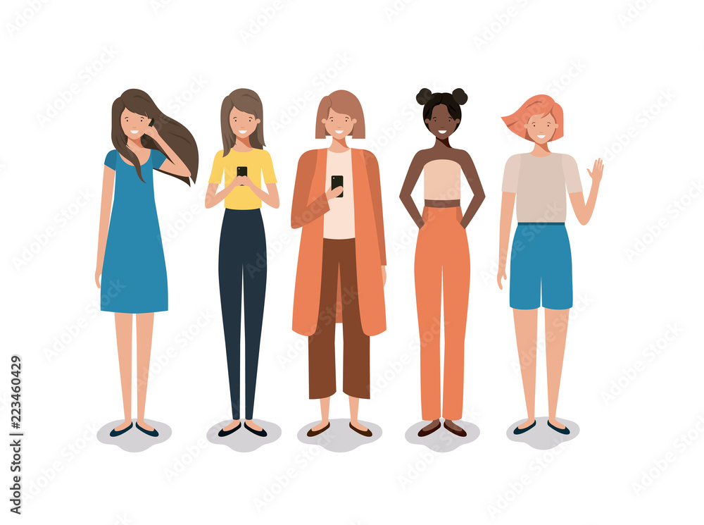 group of business woman with smartphone group of business woman with smartphone