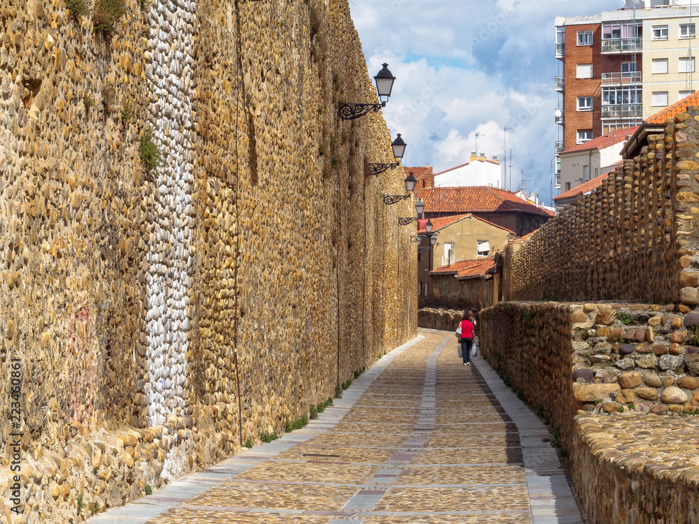 Along Puerta Moneda, remnants of the Roman stone wall - Leon, Castile and Leon, Spain