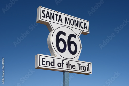 Route 66 End of Trail road sign in Santa Monica, Los Angeles, California © chones