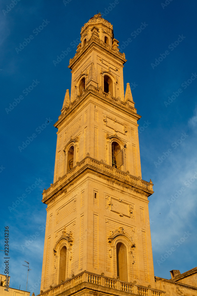 Example of South Italian baroque style, Duomo cathedral church in Lecce on sunset