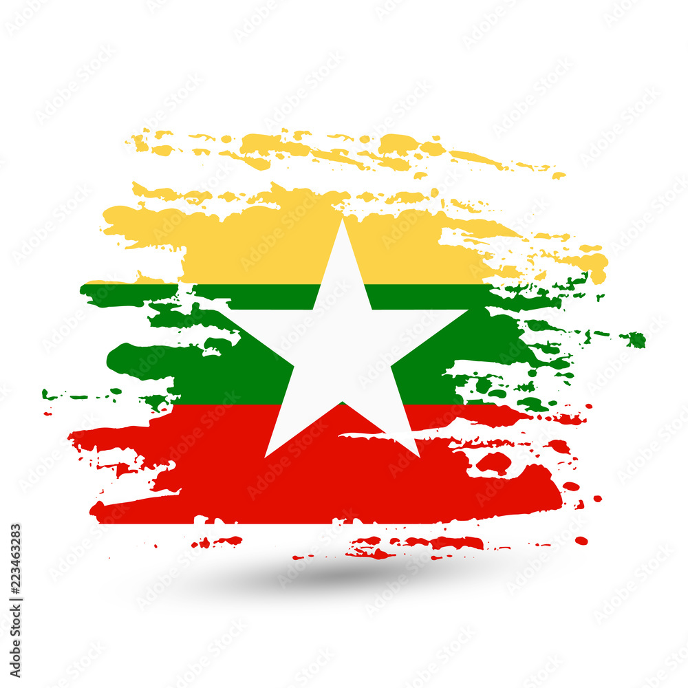 Grunge brush stroke with Myanmar national flag Grunge brush stroke with Myanmar national flag