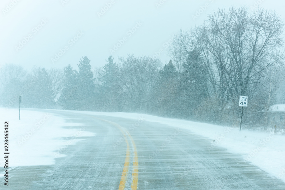 Road with a blizzard
