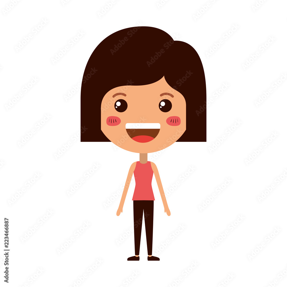 cartoon woman happy kawaii character