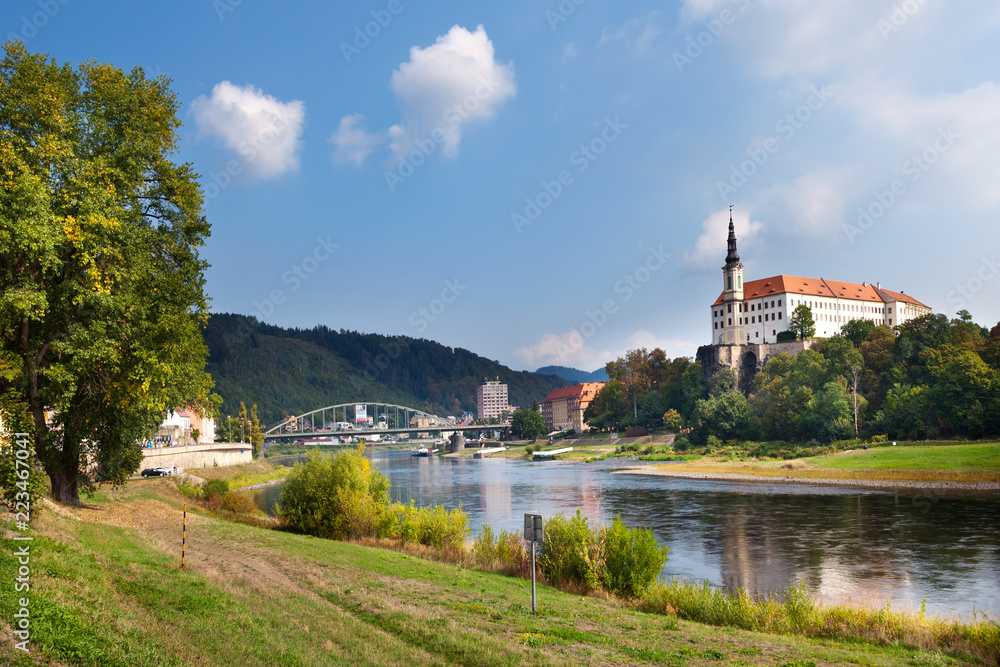 castle and Elbe river, town Decin, North Bohemia, Czech republic