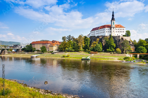 castle and Elbe river, town Decin, North Bohemia, Czech republic photo