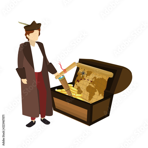 man christopher and chest with map and monocular