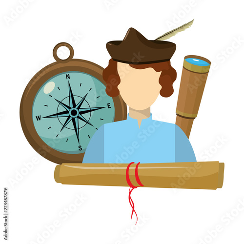 nice man with monocular and compass with parchment