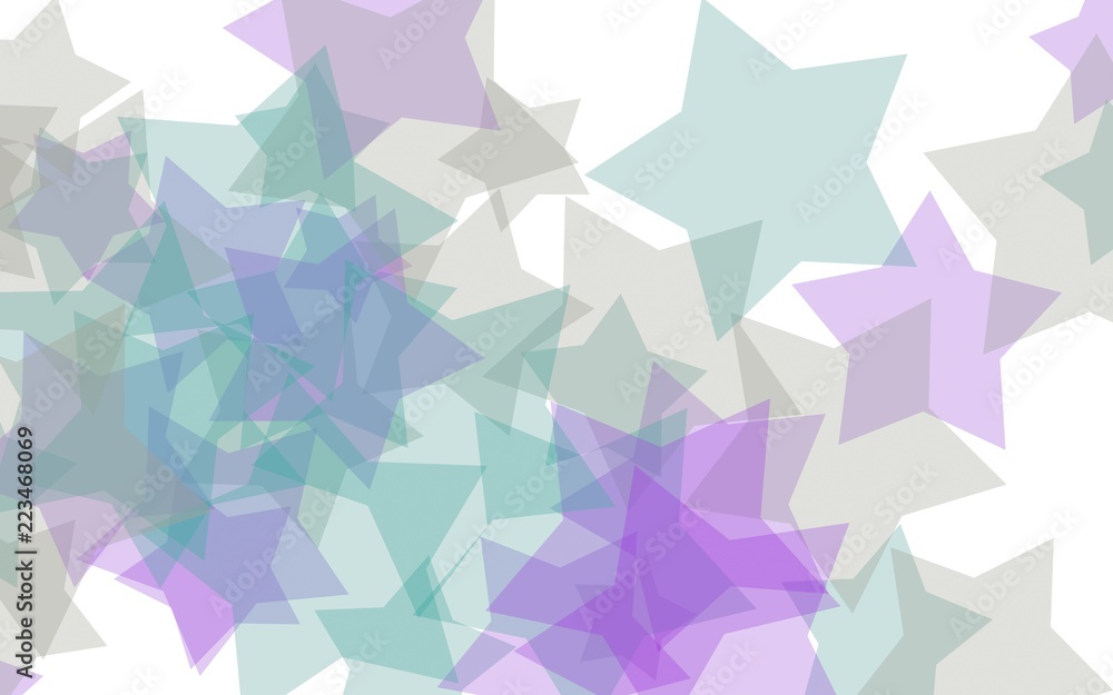Multicolored translucent stars on a white background. Pink tones. 3D illustration Multicolored translucent stars on a white background. Pink tones. 3D illustration