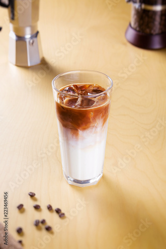 ice latte on the wooden table