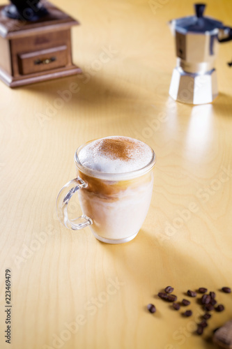 ice cappuccino on the wooden table