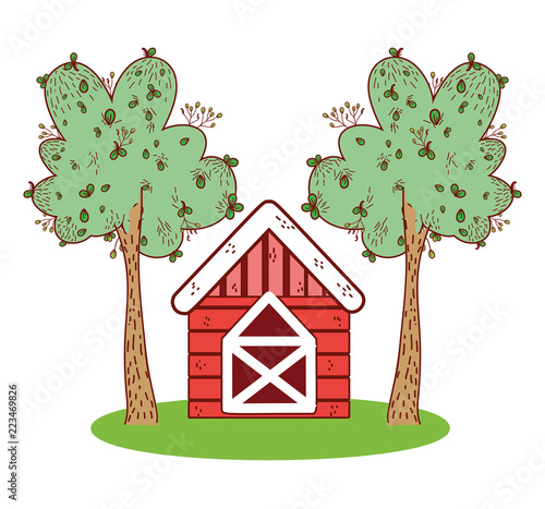 wood farm house with nature trees