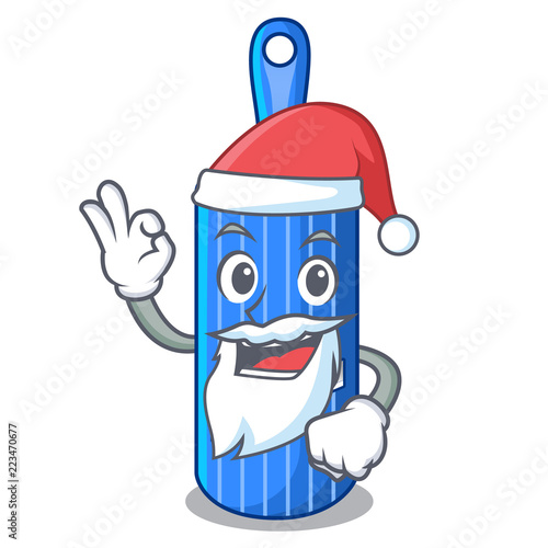 Santa person cutting fruit on mandoline slicer cartoon