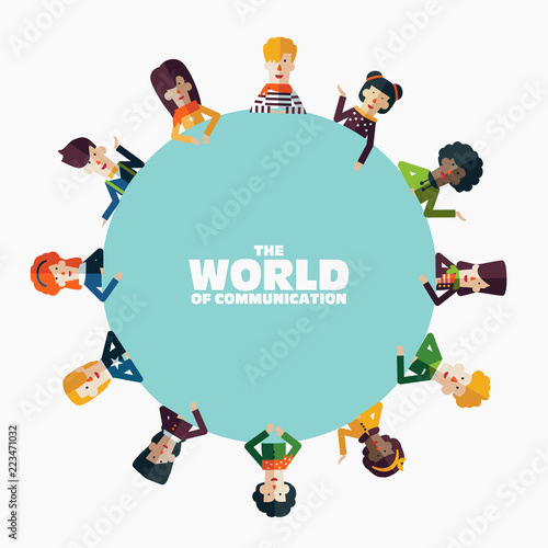Multi-ethnic group of young and smiling people around the round table