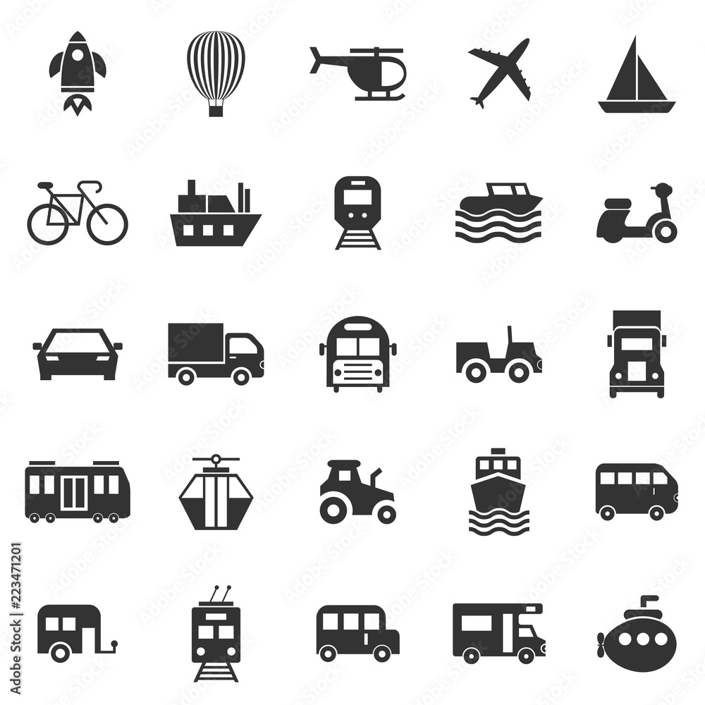 Vehicle icons on white background