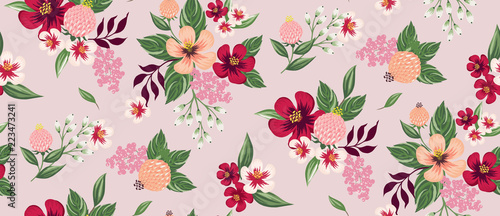  Vector illustration of a seamless floral pattern in spring for Wedding, anniversary, birthday and party. Design for banner, poster, card, invitation and scrapbook 