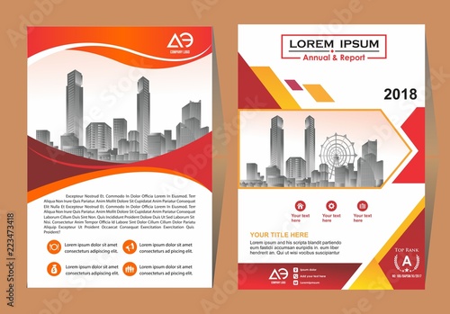 Front and back cover of a modern business brochure layout or flyer template, poster, magazine, annual report, book, booklet with red circle and gray design. Size A4