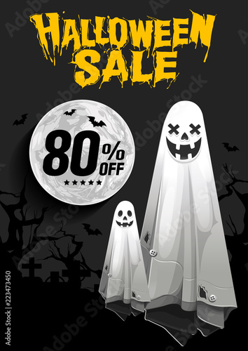 Halloween Sale, Ghost, treat or trick, Vector illustration, Vertical Poster, you can place relevant content on the area. photo