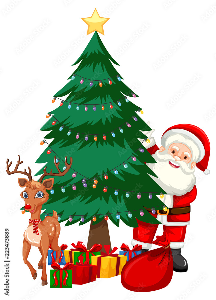 Santa next to christmas tree